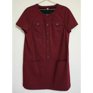 W by Worth Button Front Checkered Shift Dress Red Size Large